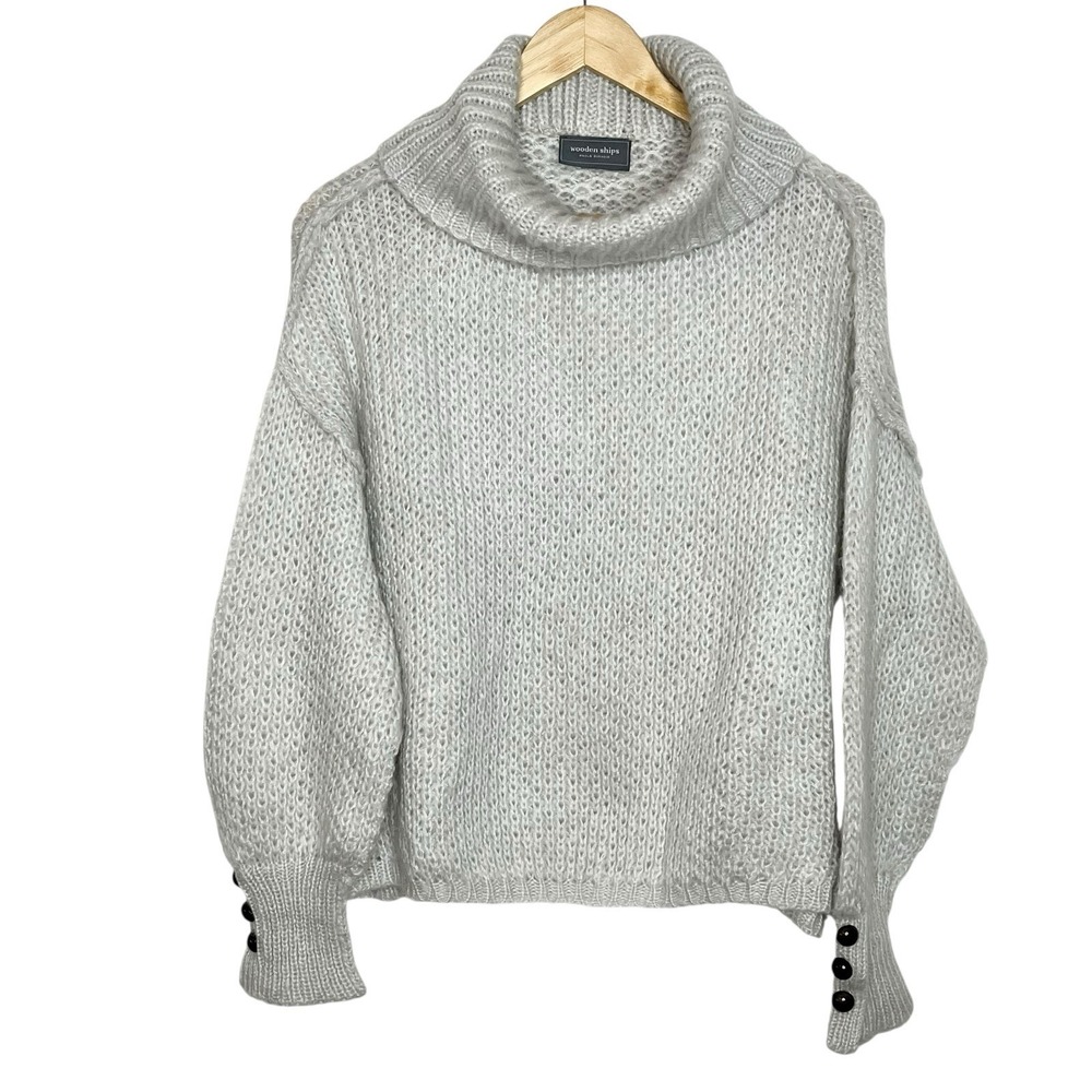 Wooden Ships Chunky Cowl Neck Sweater Gray Womens Size S/M Fisherman Mohair Wool